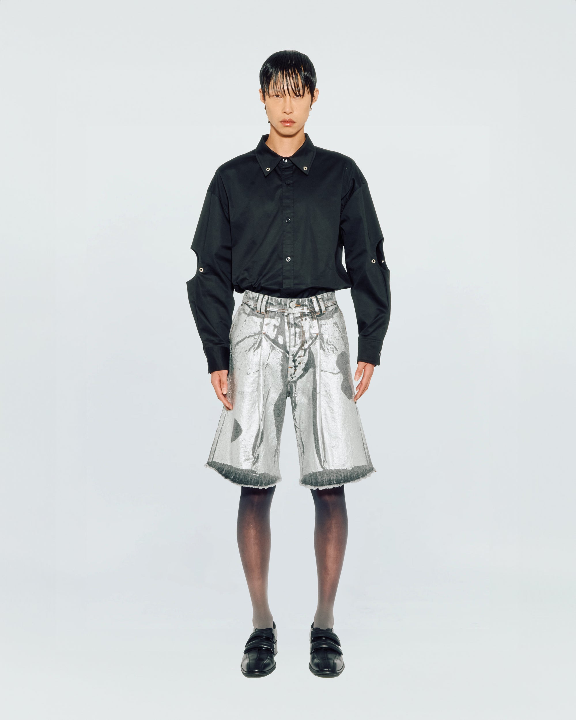 SILVER WASH DENIM SHORTS