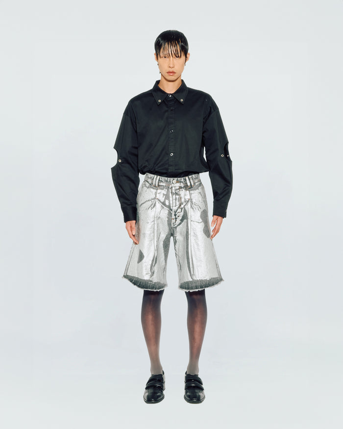 SILVER WASH DENIM SHORTS