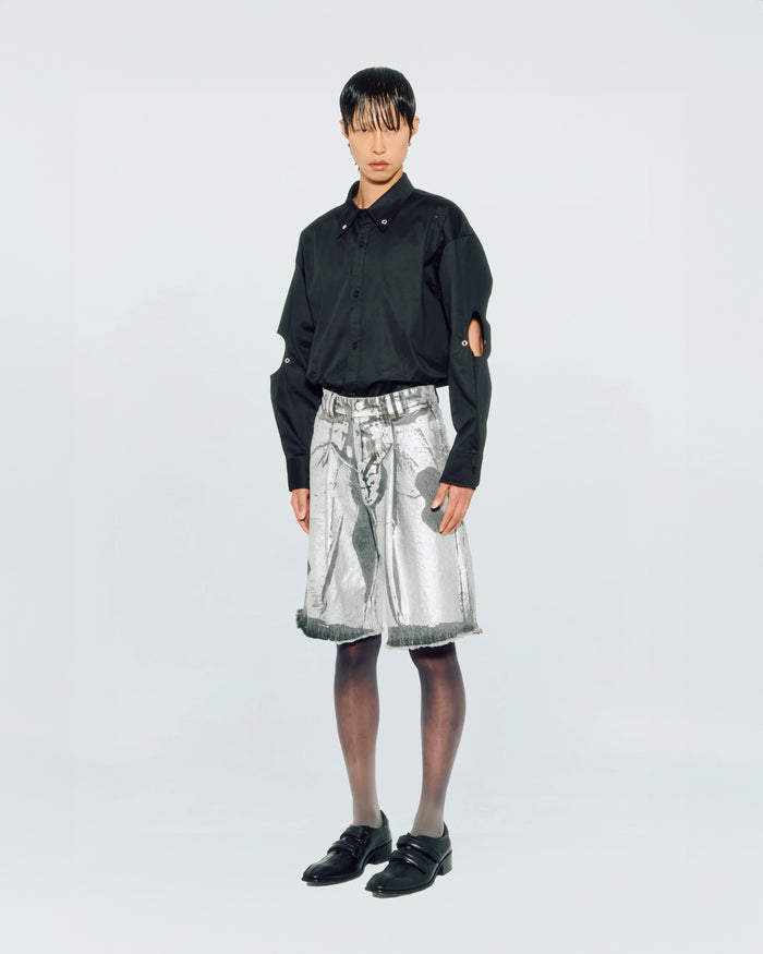 SILVER WASH DENIM SHORTS