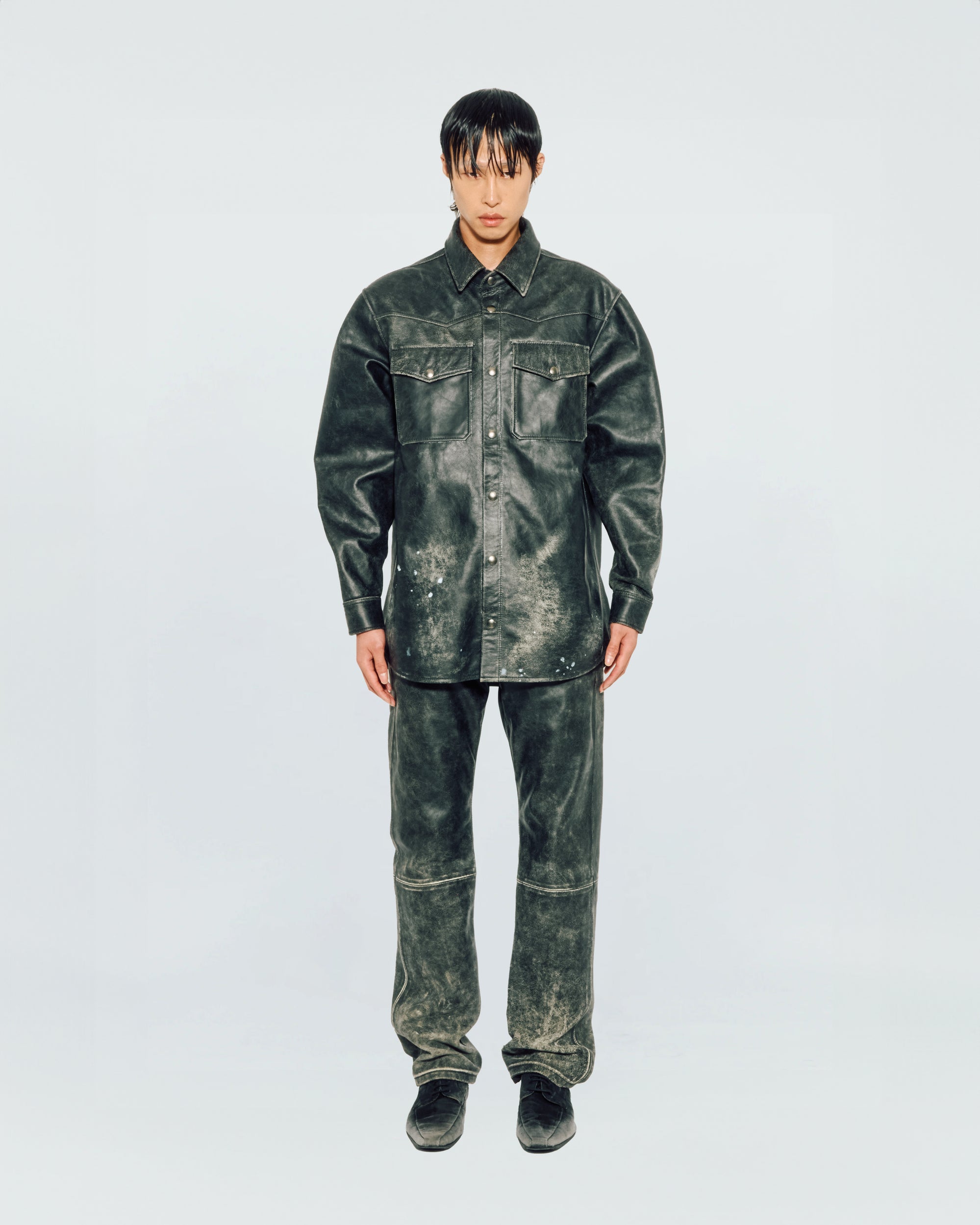 BLACK LEATHER PRINTED SHIRT