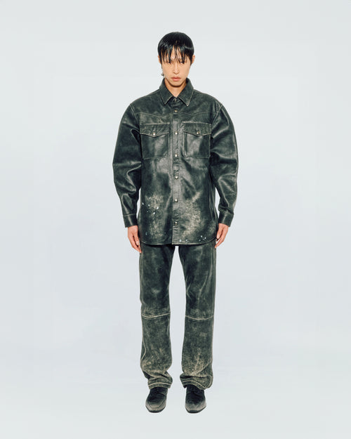 BLACK LEATHER PRINTED SHIRT