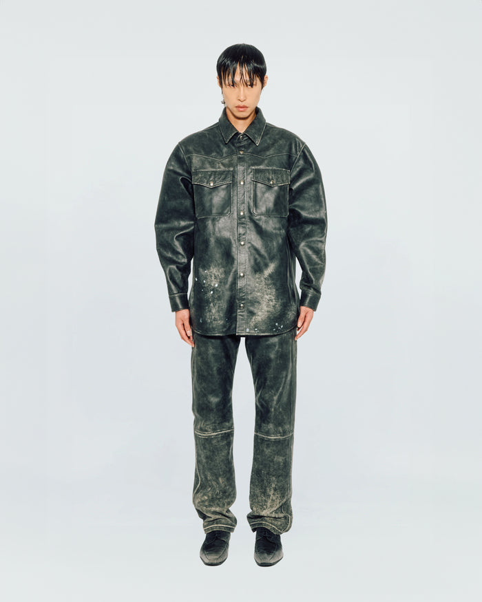 BLACK LEATHER PRINTED SHIRT