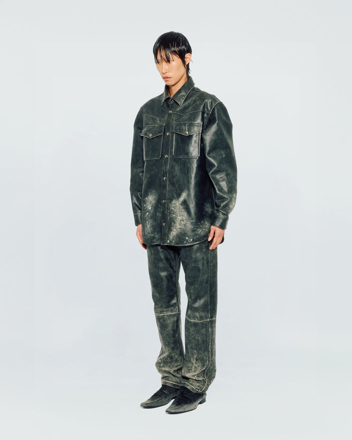 BLACK LEATHER PRINTED SHIRT