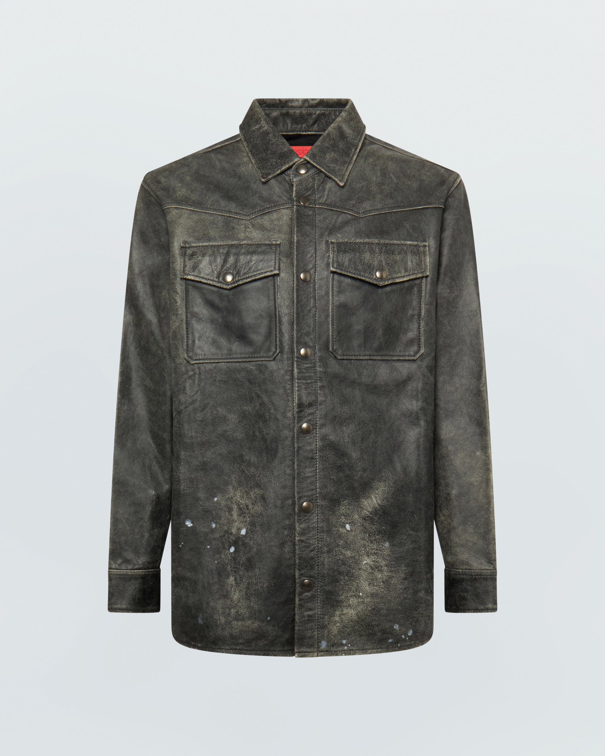 BLACK LEATHER PRINTED SHIRT