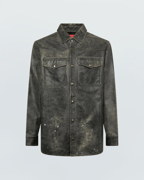 BLACK LEATHER PRINTED SHIRT