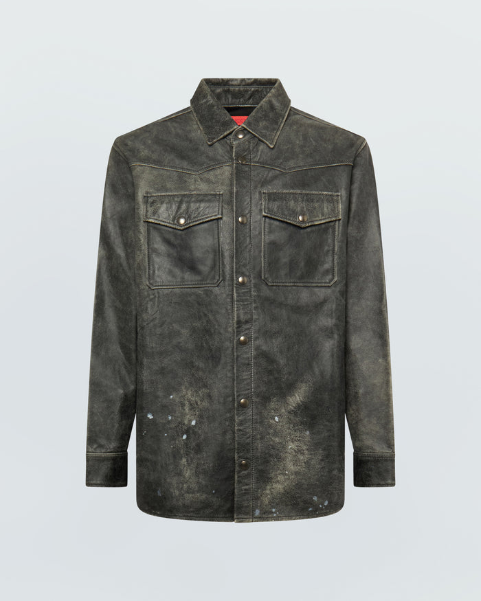 BLACK LEATHER PRINTED SHIRT