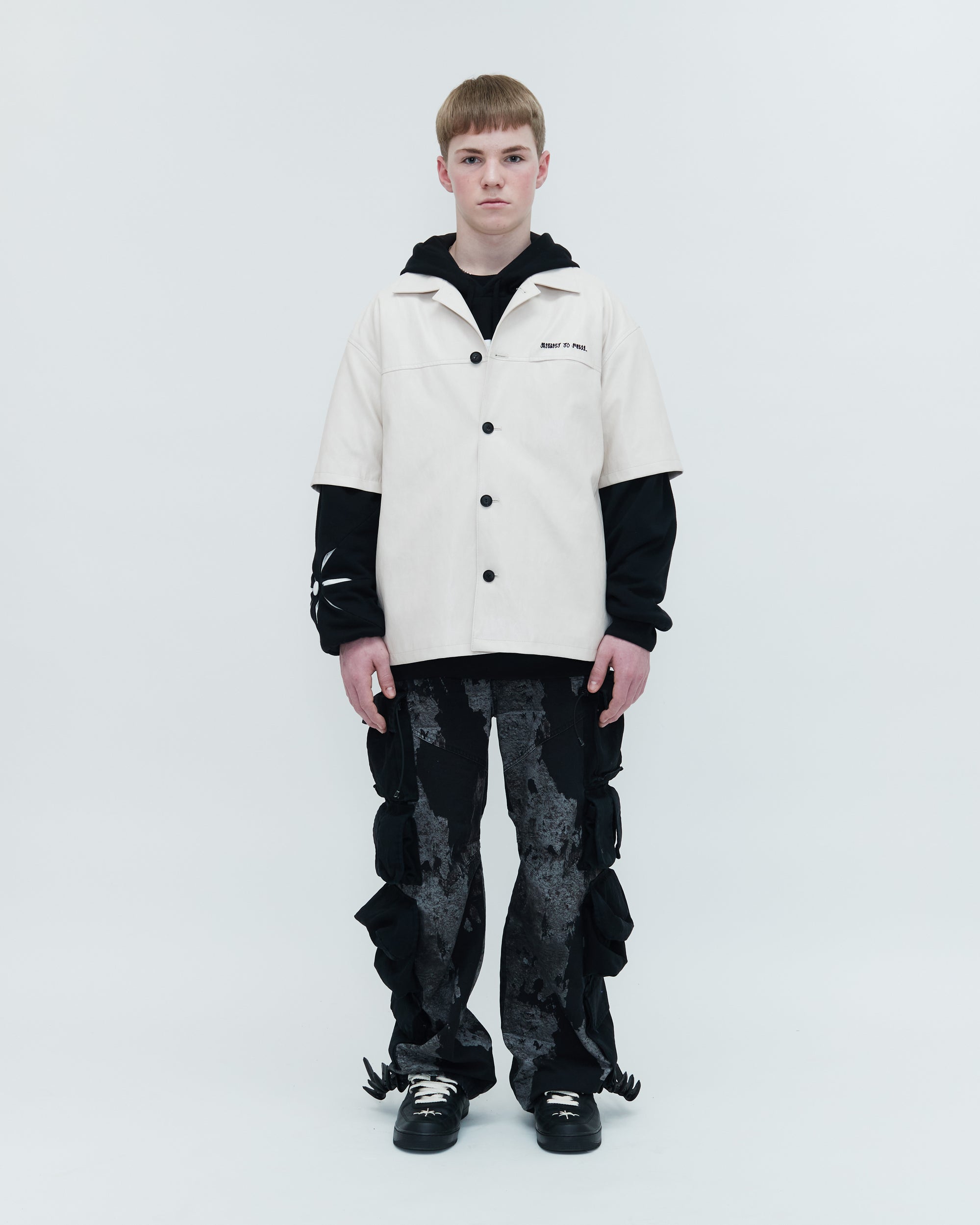 FANTASY MAN PRINT  FAUX LEATHER  SHORT SLEEVE SHIRT