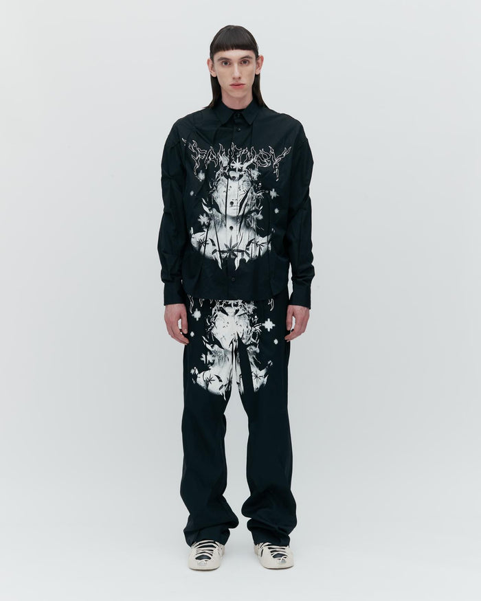 EYELET SHIRT WITH WHITE PRINT